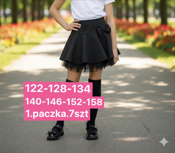 Spódnice dziewczęce Roz 122-158, 1 kolor Paczka 7 szt